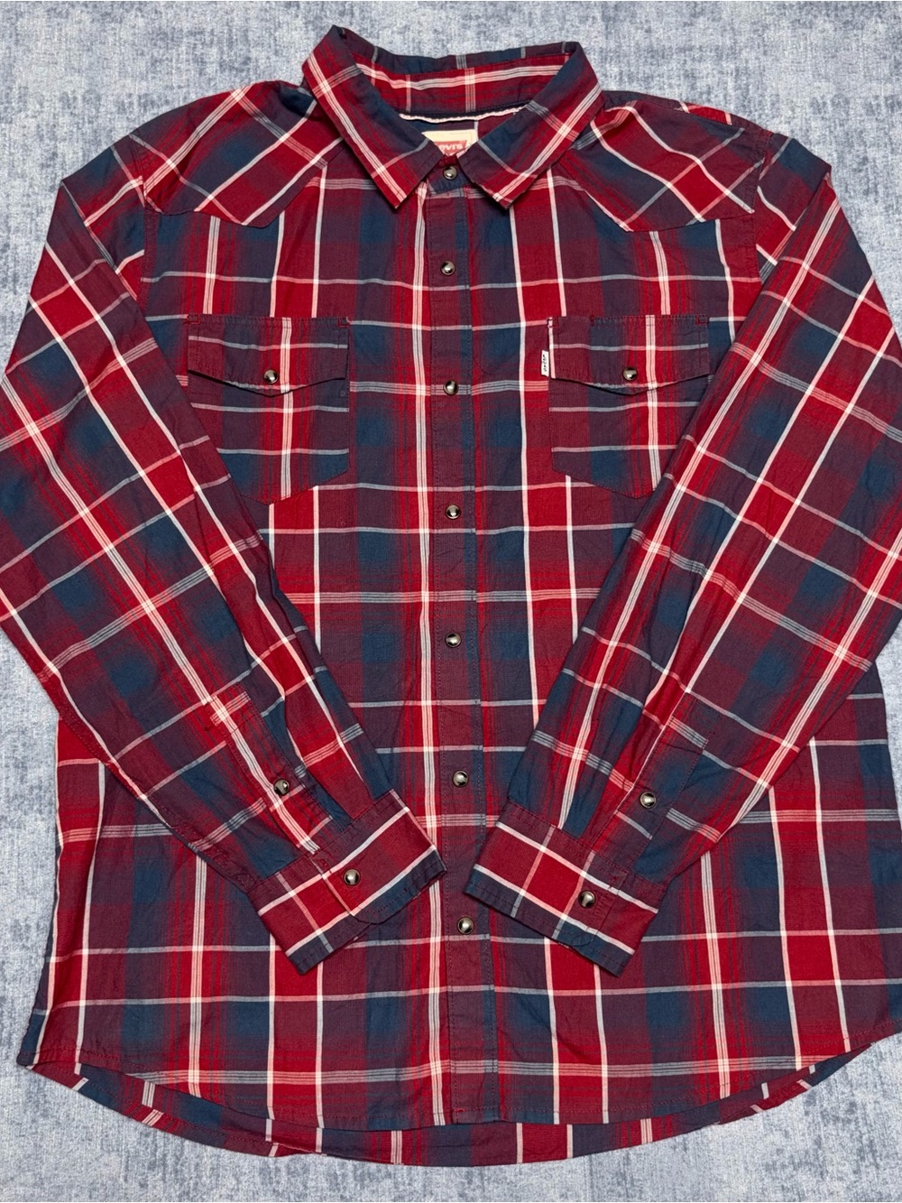 Levi's Men's Red and Blue Plaid Button-Down Shirt